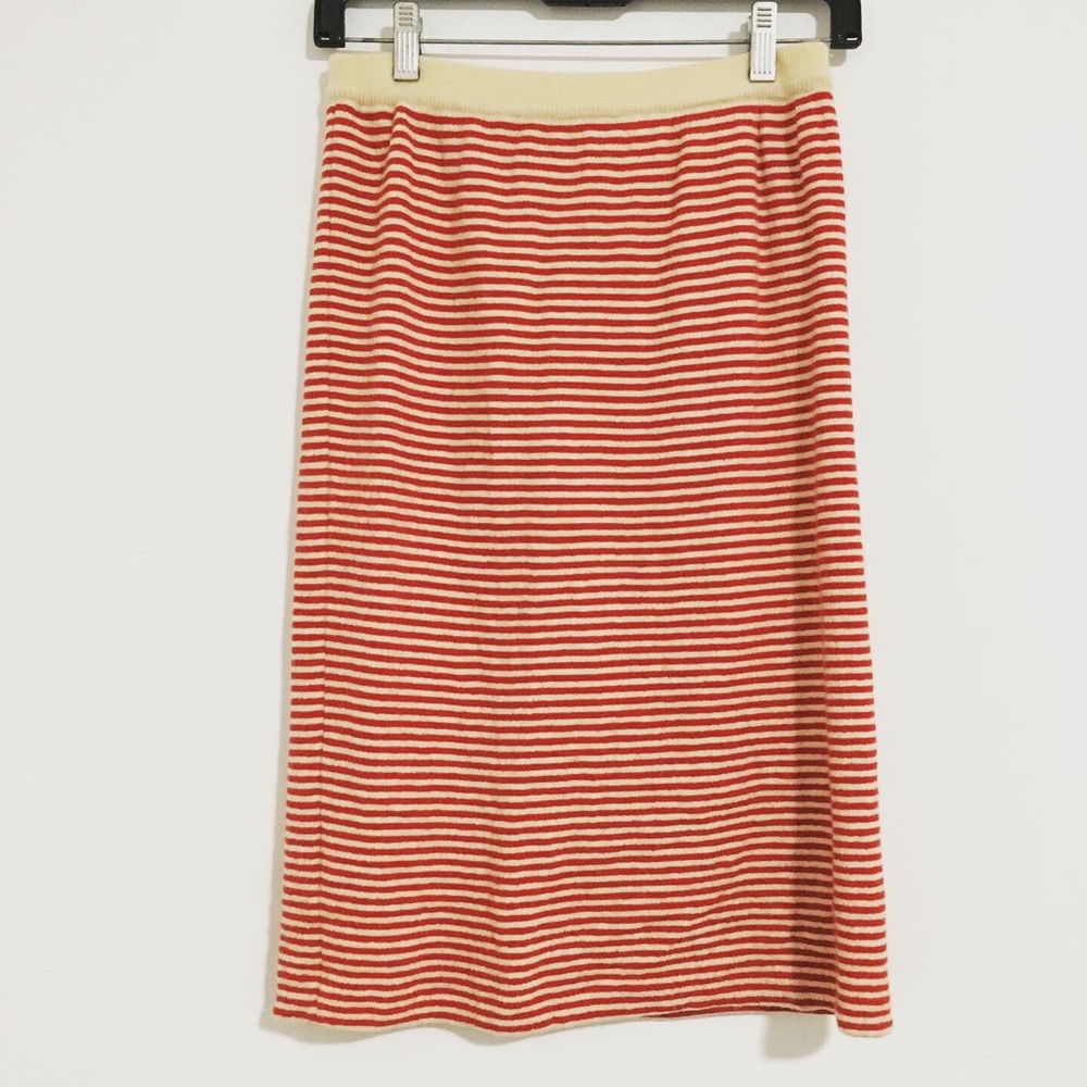 Salvatore Ferragamo Red & White Striped Wool Skirt